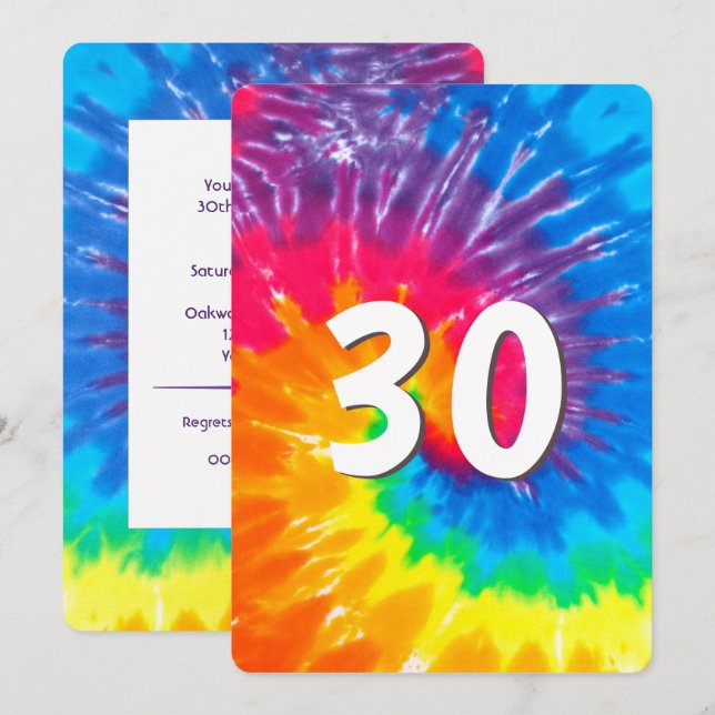 Neon Rainbow Tie Dye 30e anniversaire Invitation (Devant / Derrière)