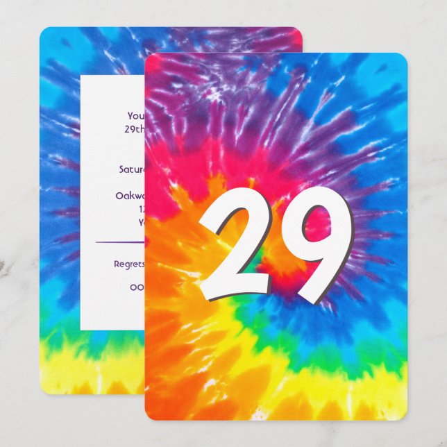 Neon Rainbow Tie Dye Invitation 29e anniversaire (Devant / Derrière)
