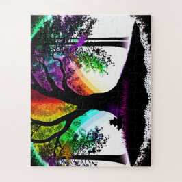 Neon Rainbow Tree Silhouette
