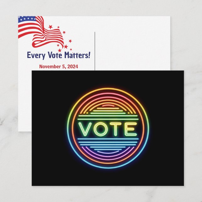 Neon Rainbow Vote Sign Postkarte (Vorne/Hinten)