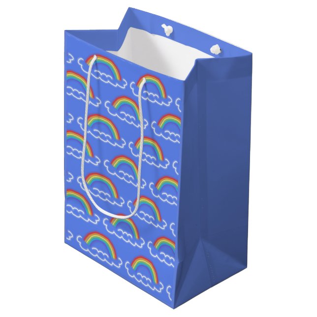 Neon Rainbows Gift Bag (Denim Blue) Mittlere Geschenktüte (Vorderseite Schrägansicht)