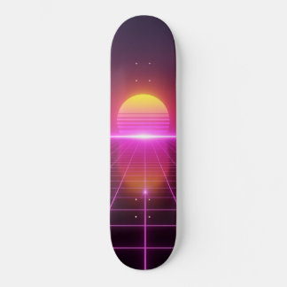 Neon-Raster-Sonnenuntergang-Synthwave-Skateboard Skateboard