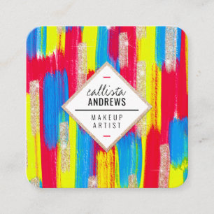 Neon Red Blue Yellow Glitzer Paint Makeup Quadratische Visitenkarte