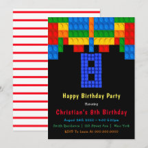 Neon Red Building Blocks Invitations 8e anniversai