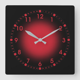 Neon Red Quadratische Wanduhr
