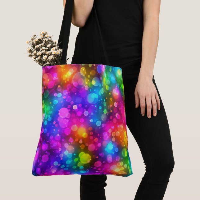 Neon-Regenbogen-Bokeh-Lichter Abstract Tasche (Von Nahem)