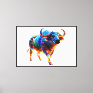 Neon-Regenbogen-Büffel-Kunstwerk Leinwanddruck