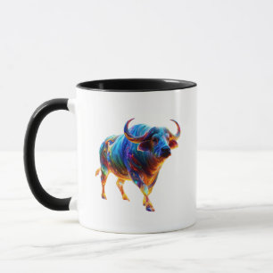 Neon-Regenbogen-Büffel-Kunstwerk Tasse