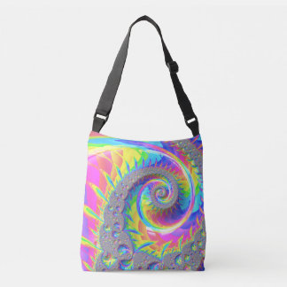 Neon-Regenbogen-Spiral-Fraktal-Abstrakte Digitale Tragetaschen Mit Langen Trägern