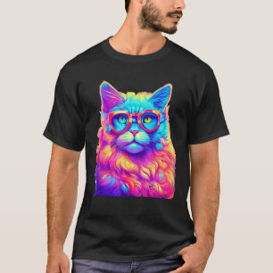Neon-Regenbogenkatze mit Brille Abstrakte Helle P T-Shirt