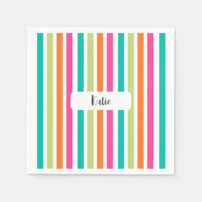 Neon Regenbogenstreifen spass Retro Serviette (Vorderseite)