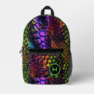 Neon Reptile Fun Monogram Bedruckter Rucksack