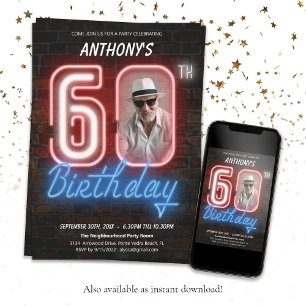 Neon Retro 60. Geburtstagsparty Einladung