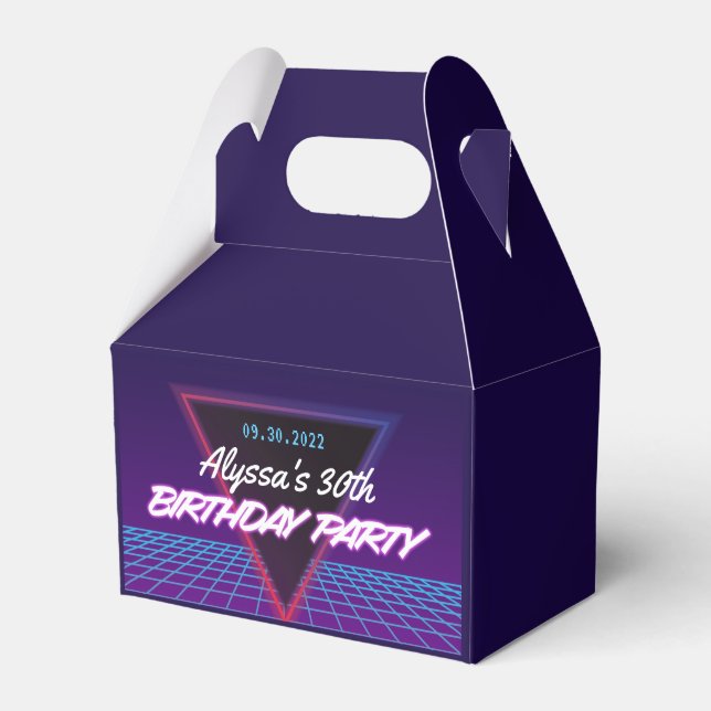 Neon Retro 80er Themed Lila Pink Birthday Party Geschenkschachtel (Vorderseite)