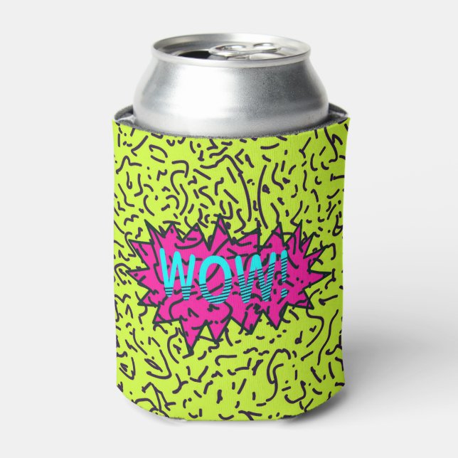 Neon Retro 80's 90's Scribbled Wow! Typografie Dosenkühler (Kanne Vorderseite)