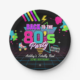 Neon Retro Birthday Paper-Teller der 80er Jahre Pappteller