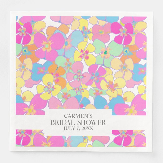 Neon Retro Blumenrosa Hübsches Chic Brautparty Serviette (Vorderseite)