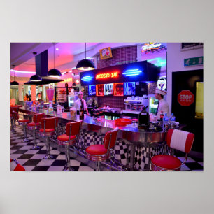 Neon Retro Diner Schwarz-weiß geprüft Poster