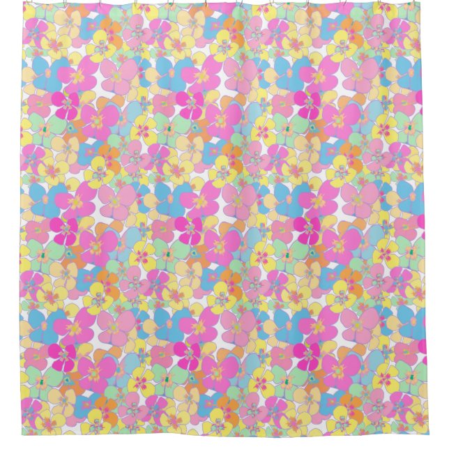 Neon Retro Floral Pink Dorm Room Duschvorhang (Vorderseite)