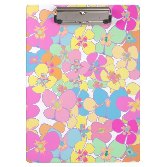 Neon Retro Floral Pink Klemmbrett (Vorderseite)