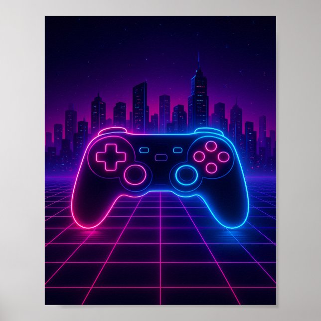 Neon Retro Gamepad — Synthwave Poster (Vorne)