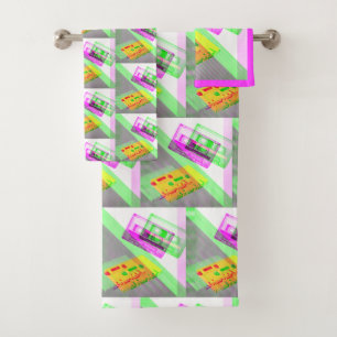 Neon Retro Kassettenband Badhandtuch Set