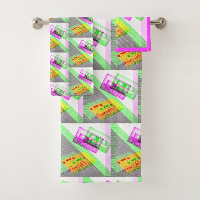 Neon Retro Kassettenband Badhandtuch Set (Insitu)