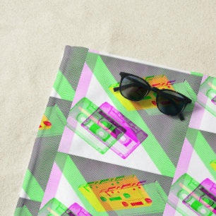 Neon Retro Kassettenband Strandtuch