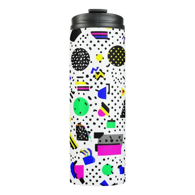 Neon Retro Memphis Geometric Chaos Pattern Thermosbecher (Vorderseite)