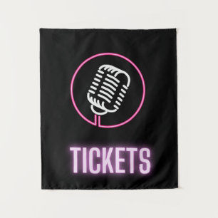 Neon Retro Mic Tickets Wandteppich