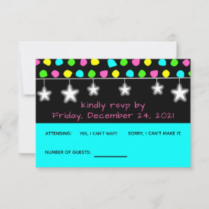 Neon Retro Stars Glow Party RSVP Card