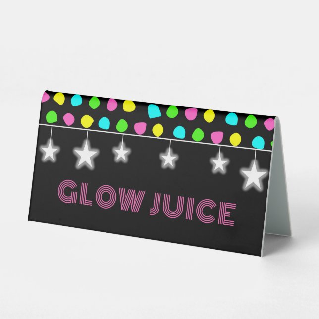 Neon Retro Stars Glow Party Tischaufsteller (Vorderseite)