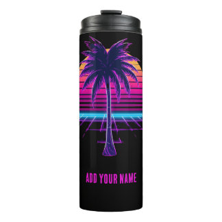 Neon-Retro-Synthwave-Palmenbaum 80er Jahre benutze Thermosbecher