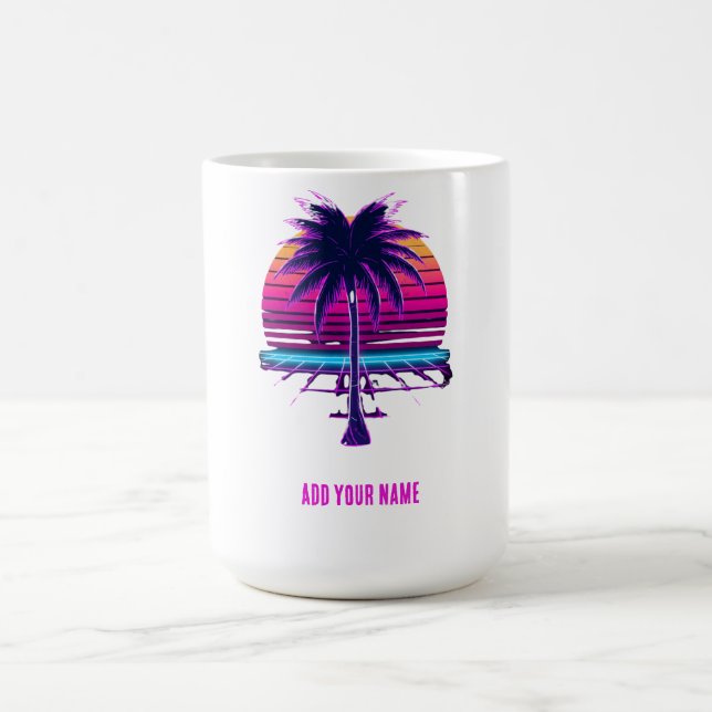 Neon Retro Synthwave Palmenbaum 80er Jahre Custom  Kaffeetasse (Mittel)