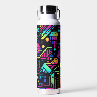 Neon Retro Tech Pattern Water Bottle or Tumbler Trinkflasche