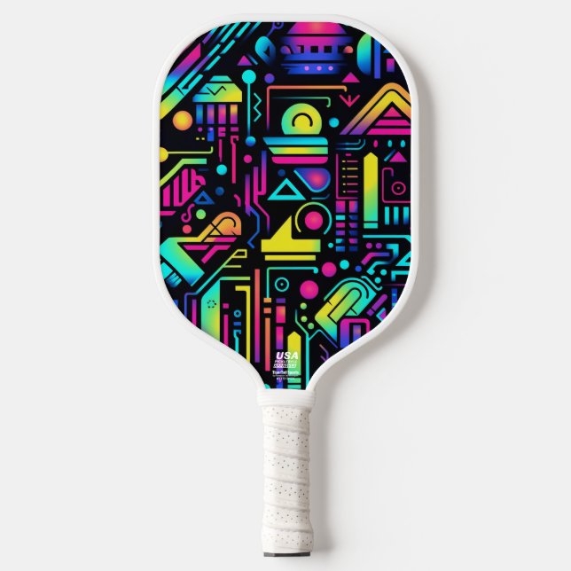 Neon Retro Tech Pickleball Paddle | 80s Gamer (Vorderseite)