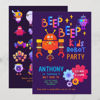 Neon ROBOT PARTY Kindergeburtstag Boys Girls Theme Einladung