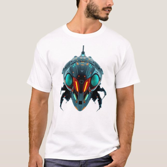 Neon Robotic Cicada Facace Art T-Shirt (Vorderseite)