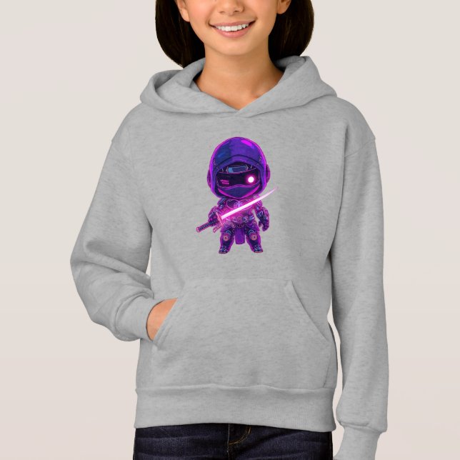 Neon Robotic Ninja - Niedlicher Cyberpunk-Stil Hoodie (Vorderseite)