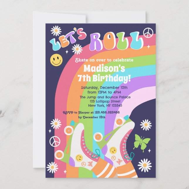 Neon Roller Patinage Super Invitations d'anniversa (Devant)