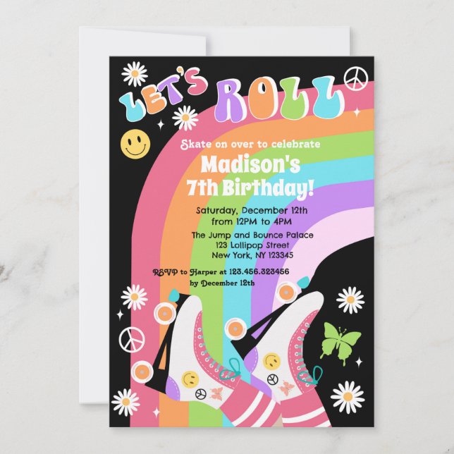 Neon Roller Patinage Super Invitations d'anniversa (Devant)