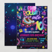 Neon Roller Skate 10e anniversaire Invitation