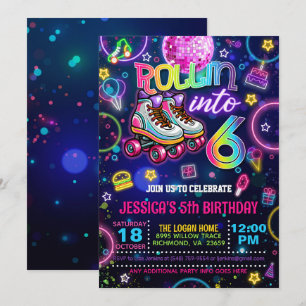 Neon Roller Skate 6e Invitation anniversaire
