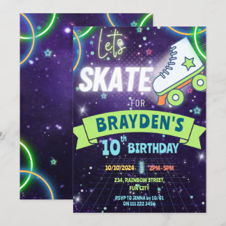 Neon Roller Skaten Glow Birthday Boy Einladung