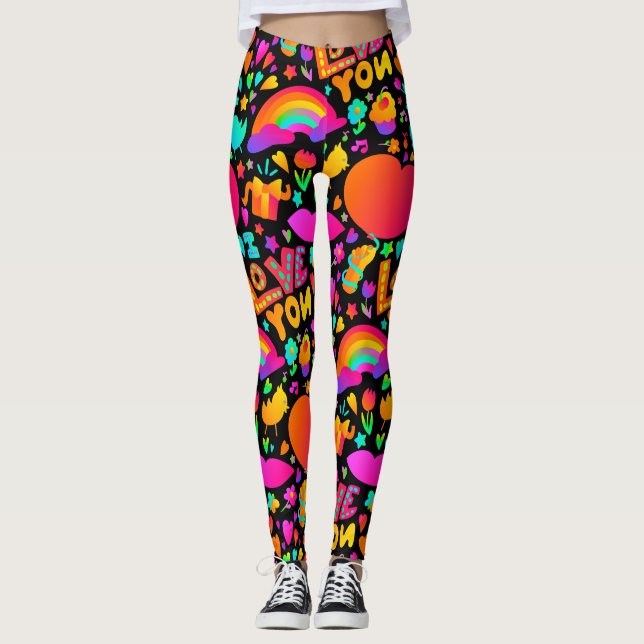 Neon Romantic Pattern Leggings (Vorderseite)