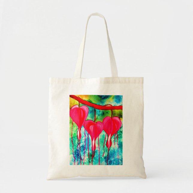 Neon rosa Blutungen Herz-Kunst Blume Tragetasche (Vorne)