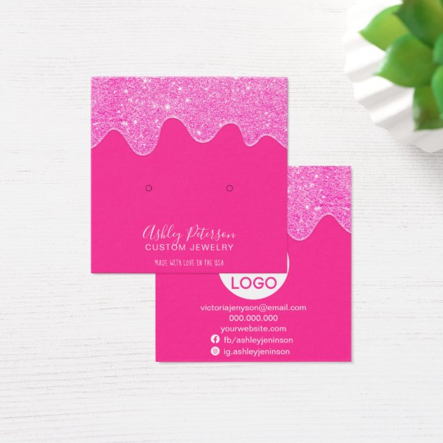 Neon rosa Glitzer Tropfen Ohrringe anzeigen (Schreibtisch)