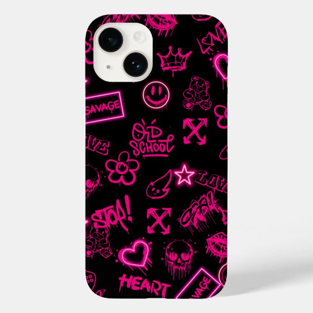 Neon rosa Graffiti iPhone Gehäuse Case-Mate iPhone 14 Hülle (Rückseite)