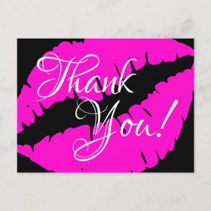 Neon Rosa Lippenstift Kalligrafie Danke Schwarz Postkarte