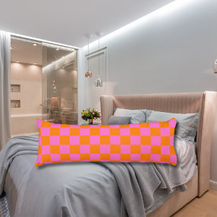 Neon Rosa Orange Kariert Schachbrett Retro Stil Seitenschläferkissen
